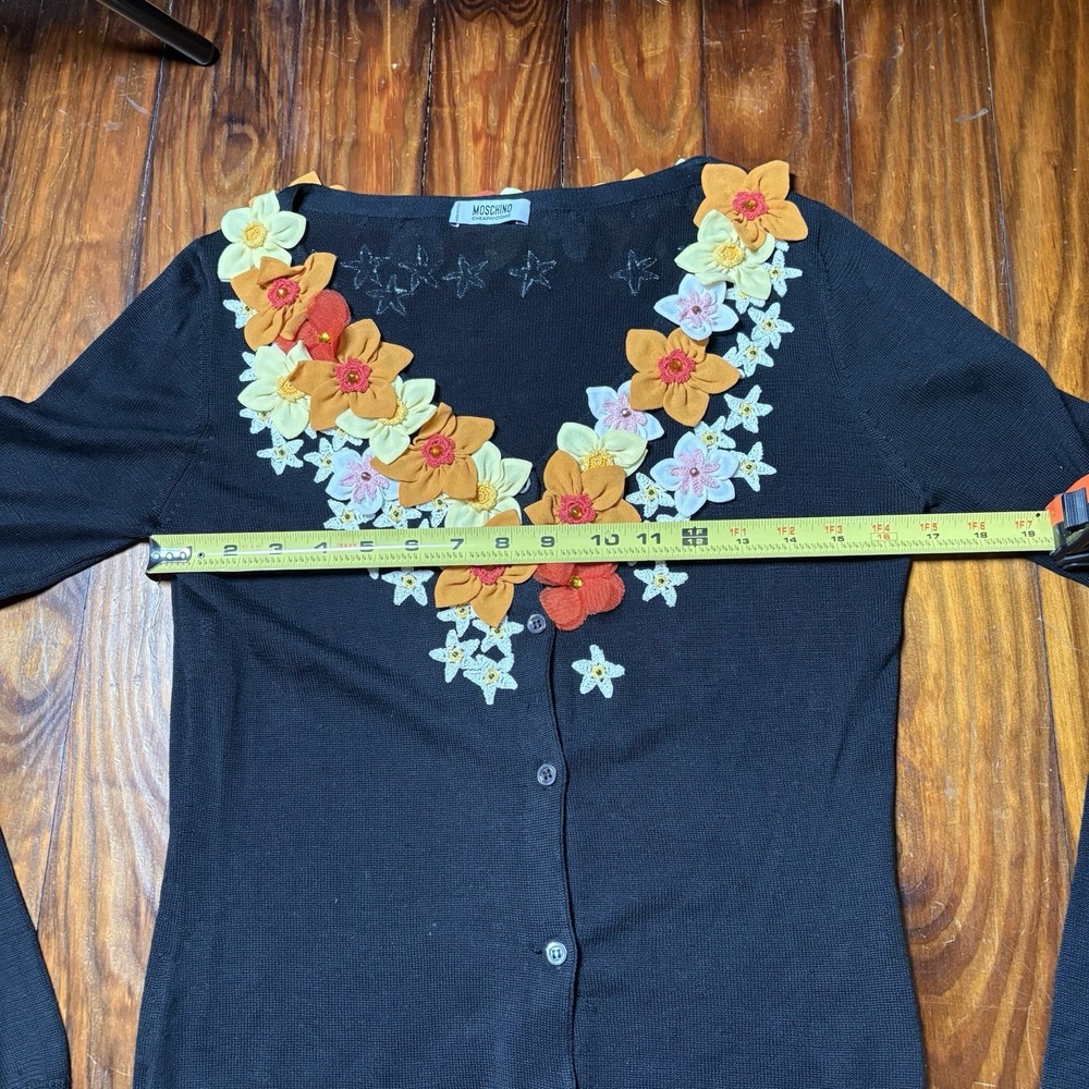 Vtg Moschino Cheap & Chic Black Floral Appliqué Pink Orange Cardigan Silk Sz 8 - Picture 6 of 13